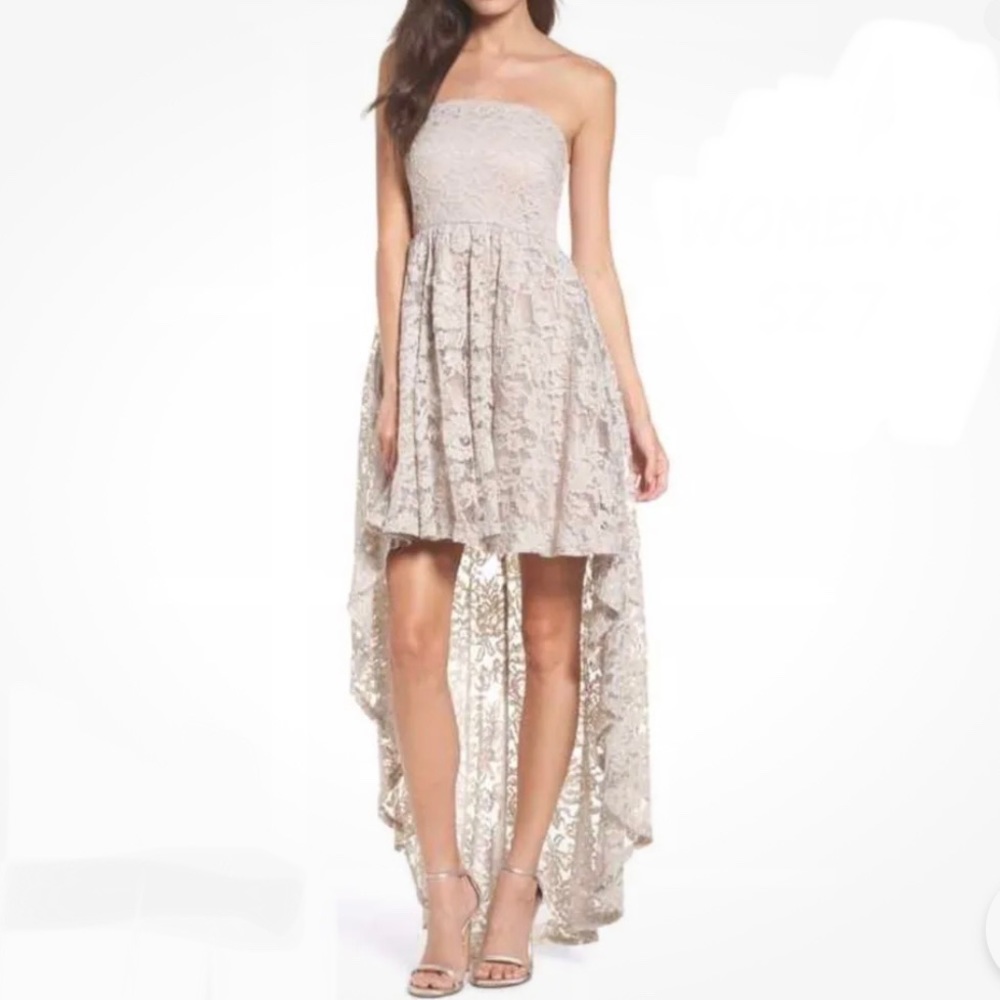 NEW Sequin Hearts taupe lace high low formal dress